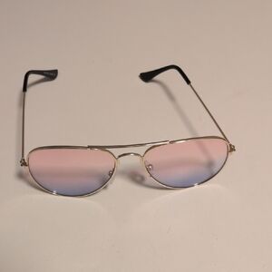Gold Aviator Sunglasses with Pink and Blue Gradient Lenses